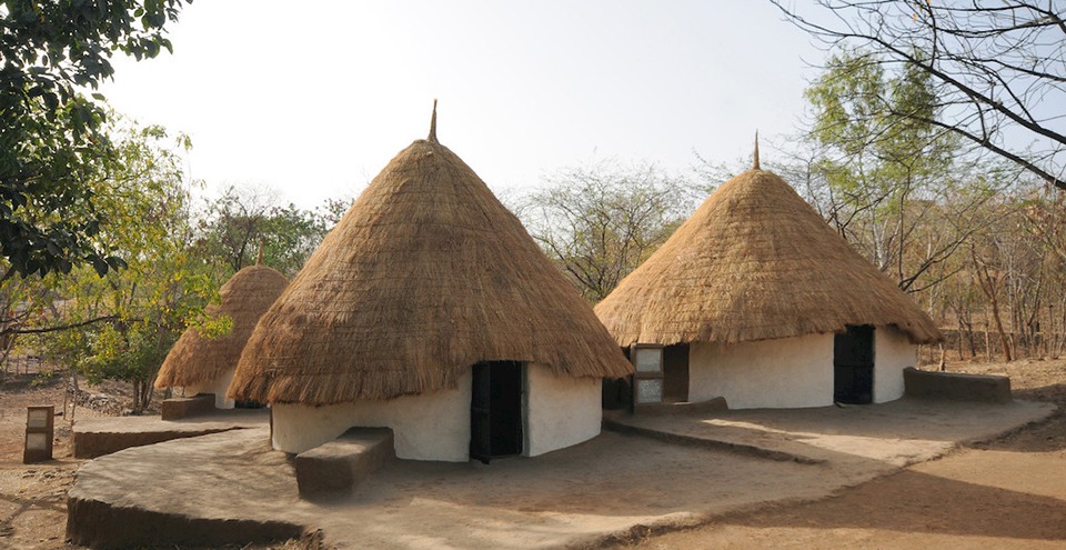 Tribal huts, Shilpgram, Udaipur, Rajasthan India.